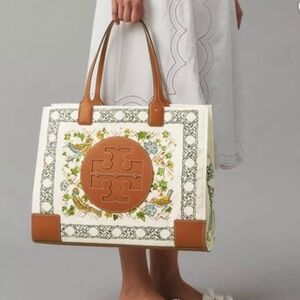 Tory Burch Ella White and Brown Tote Bag
